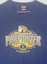 Harley Davidson Camicia FireFighter Uomo 3XL Blu Kicking Ash Casco Grafica Maglietta