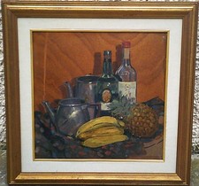 MASSIMO INFANTE - COMPOSIZIONE DI OGGETTI E FRUTTA - VECCHIO QUADRO DIPINTO OLIO