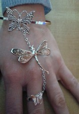 baciamano  gioiello farfalle BAGNO argento lucido  BACIA MANO BRACCIALE ANELLO