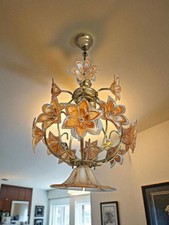 Lampadario floreale caramello vetro di Murano vintage anni 70 3 luci vetro soffiato italiano