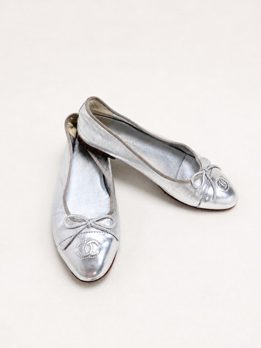 Chanel ballerines cuir argent - ballerines,