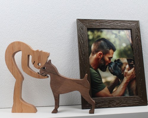 Statua cane uomo boxer - uomo, e