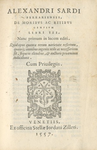 Sardi de moribus - sardi, (alessandro).