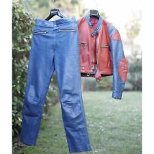 HARRO TUTA MOTO  PELLE DA DONNA VINTAGE anni'80 BLU/ROSSO tg. 44 circa