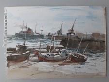 Bernard Philip Batchelor, porto / barche / spiaggia, acquerello, incl. certificato