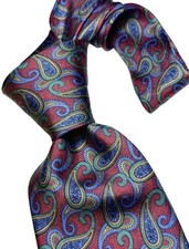 Vintage Borsalino Tie Luxury Pure Silk Paisley Print Red Blue Green 9,5 Cm Wide 