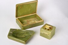 Set fumatore In Onice Verde Scatola sigari Posacenere Accendino Anni 60