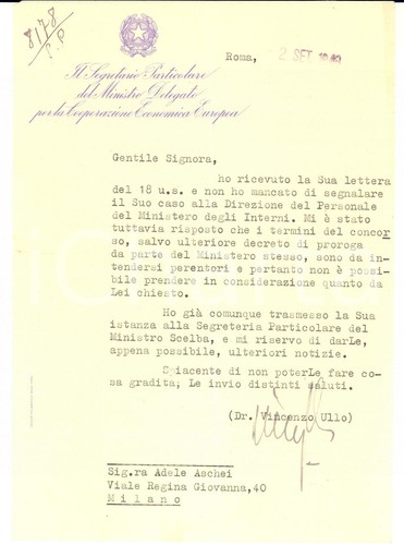 1949 roma lettera - roma, vincenzo
