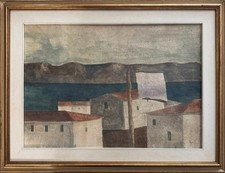 SALVATORE MAGAZZINI olio masonite Casolari in Maremma 1971 70x50 firmato cornice
