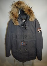 NAPAPIJRI Open Skidoo grigio giacca invernale vera pelliccia cappotto con cappuccio uomo taglia 2XL
