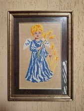 Quadro ricamato a mano – Angelo con spighe di grano