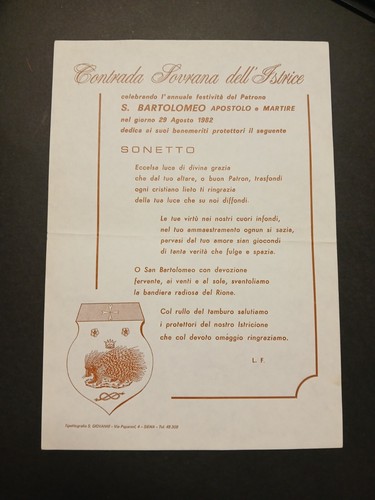 Palio siena istrice sonetto - siena,