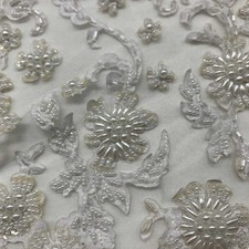 Tessuto Tulle Ricamato Perline