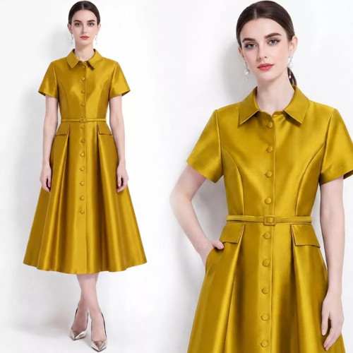 Vestito midi oro senape - midi,