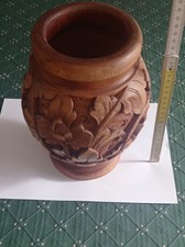 Vintage Vaso Legno Lavorato Intagliato Decoro Floreale Fiori Design Modernariato
