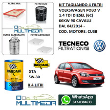 KIT TAGLIANDO 4 FILTRI OLIO BARDAHL VOLKSWAGEN POLO V 1.4 TDI DIESEL 66KW 90 CV