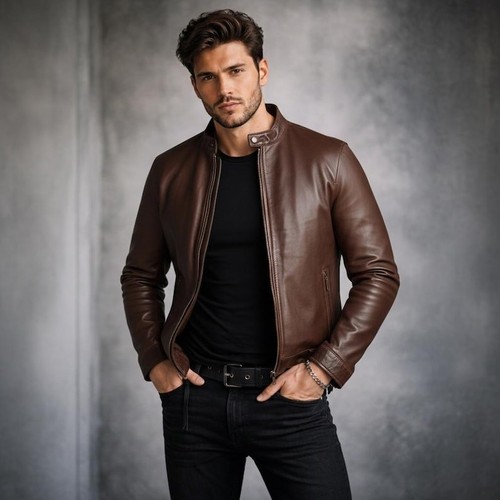 Giacca pelle moto uomo marrone - moto,