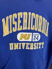 Felpa con cappuccio pullover vintage Misericordia University Cougars adulto piccola blu