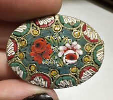 Vintage Italiano Micro Mosaico Verde Rosso Rosa Bianco Rosa Fiori Spilla Italia