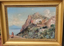 Carlo brancaccio Veduta Di Napoli Da Capri  Con Figura Femminile Olio Tela 60*42