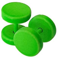 COPPIA ORECCHINI ACCIAIO TITANIO PIERCING UOMO DONNA FINTO DILATATORE 10mm VERDE