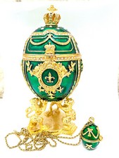 Portagioie uovo Fabergé e collana ciondolo uovo Fabergé fatto a mano oro 24k Fabergé