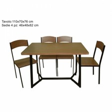 SET TAVOLO GIARDINO + 4 SEDIE METALLO TAVOLINO ROVERE CHIARO ARREDO ESTERNO 898