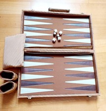 Gioco di backgammon vintage con custodia -Legno, cuoio