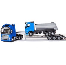 EMEK, VOLVO FH16 6x4 blu con portamacchine a 3 assi e camion ribaltabile 6x4,...