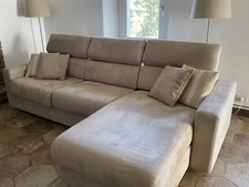 Divano Letto 3 Posti Beige con Penisola E Contenitore, Materasso In Memory Foam