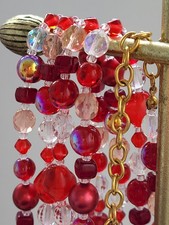 Collana Vintage Joan Rivers Aurora Boreale Rosso Vetro Ceco Perline