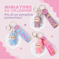Set 3 Portachiavi Labubu Kawaii Cute 3 Colori Marrone Rosa Celeste Regalo