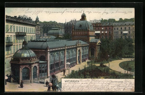 Cartolina wiesbaden fontana - cartolina, wiesbaden,