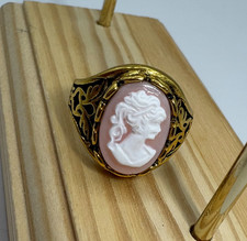 Anello in stile vintage vittoriano oro cammeo rosa - NUOVO