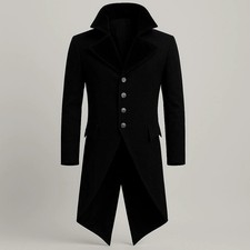Costume cosplay uomo gotico vittoriano coda lungo nero giacca steampunk