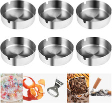 6 Pezzi Posacenere Argento Acciaio Inox, Moderno Grande Set Posacenere Moderno, 