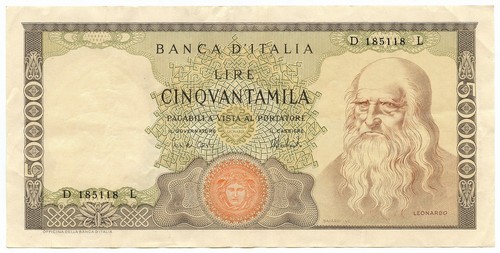50000 lire banca - lire, d'italia