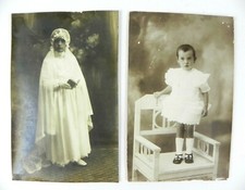 CARTOLINA POSTALE bambina abito da cerimonia in albumina d'epoca foto antica