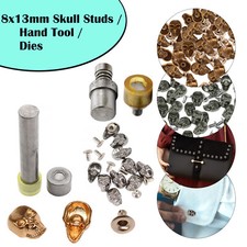 Borchie testa teschio 8x13MM con perni posteriori e strumento manuale di fissaggio + matrici per abbigliamento