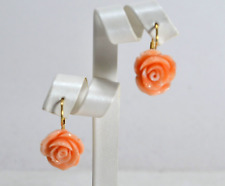 ORECCHINI IN ORO GIALLO 18k CON ROSE DI CORALLO ROSA 19 mm             OGHT 0178