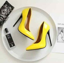decolte scarpe tacco donna 11 cm lucido giallo eleganti pelle sintetica CZ061