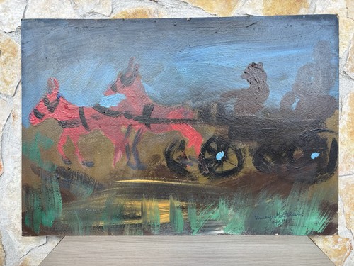 Quadro carrozza con - con, cavalli-