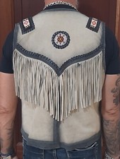 Gilet pelle panciotto Marrone Brown  moto leather jacket  Biker Western Harley