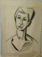 DEDALO MONTALI DISEGNO CARBONCINO VOLTO FEMMINILE CASORATI MATITA 25X35 CM