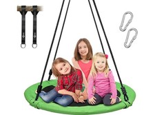 Altalena Rotonda Verde Ø100 cm Struttura Metallo & Seduta Tessuto Bambini Adulti