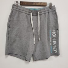 Hollister Mens Y2K Spellout Sweat Shorts Size S Gray Athleisure Preppy Workout