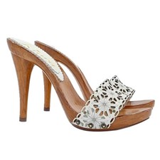 Zoccoli bianchi con fascia in laserata tacco 12 - Made in Italy - KM71401 BIANCO