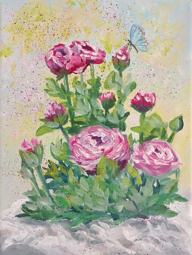Ranuncoli fiori quadro olio