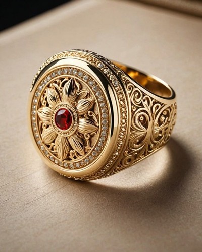 Anello uomo leone rubino - uomo,