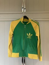ADIDAS Giacca da pista uomo verde/giallo a righe con zip vintage Giamaica? Brasile? Y2K